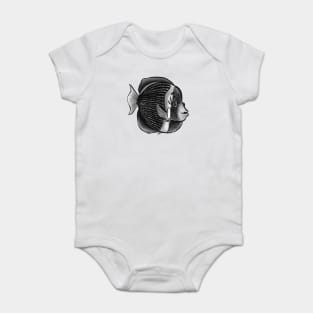 Cute Fish With Eyelashes Black And White Digital Ink Baby Bodysuit